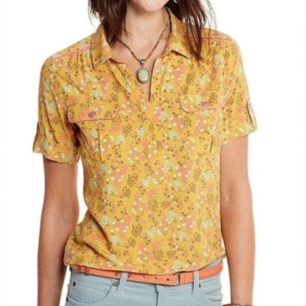 Matilda Jane Happy And Free Ginger Blouse Yellow Floral pattern Women's Size XL